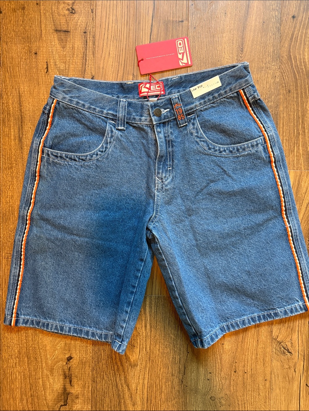 BRAND NEW Red 1995 Denim Women’s Shorts with Orange Trim